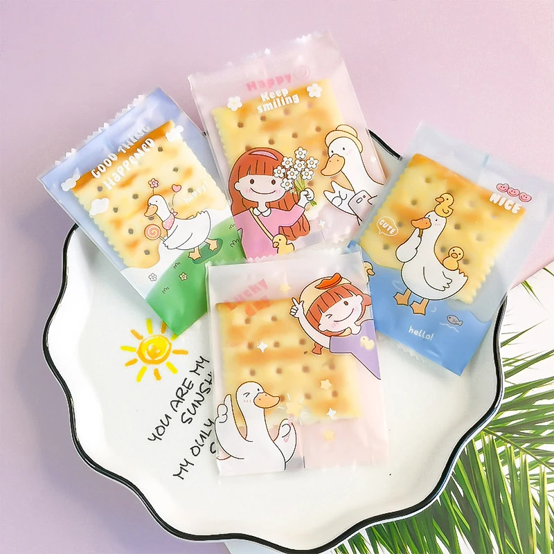 100pcs Cartoon Milk Date Snowflake Pastry Candy Bag Sealing Packaging Bag Niujuan Sugar Cookie Packaging Machine Bag Sealing