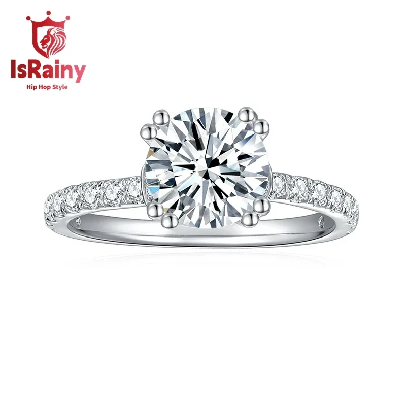 

IsRainy Hip Hop Rock Solid 100%925 Sterling Silver Real GRA Round Moissanite Diamonds Rings Engagement Anniversary Fine Jewelry