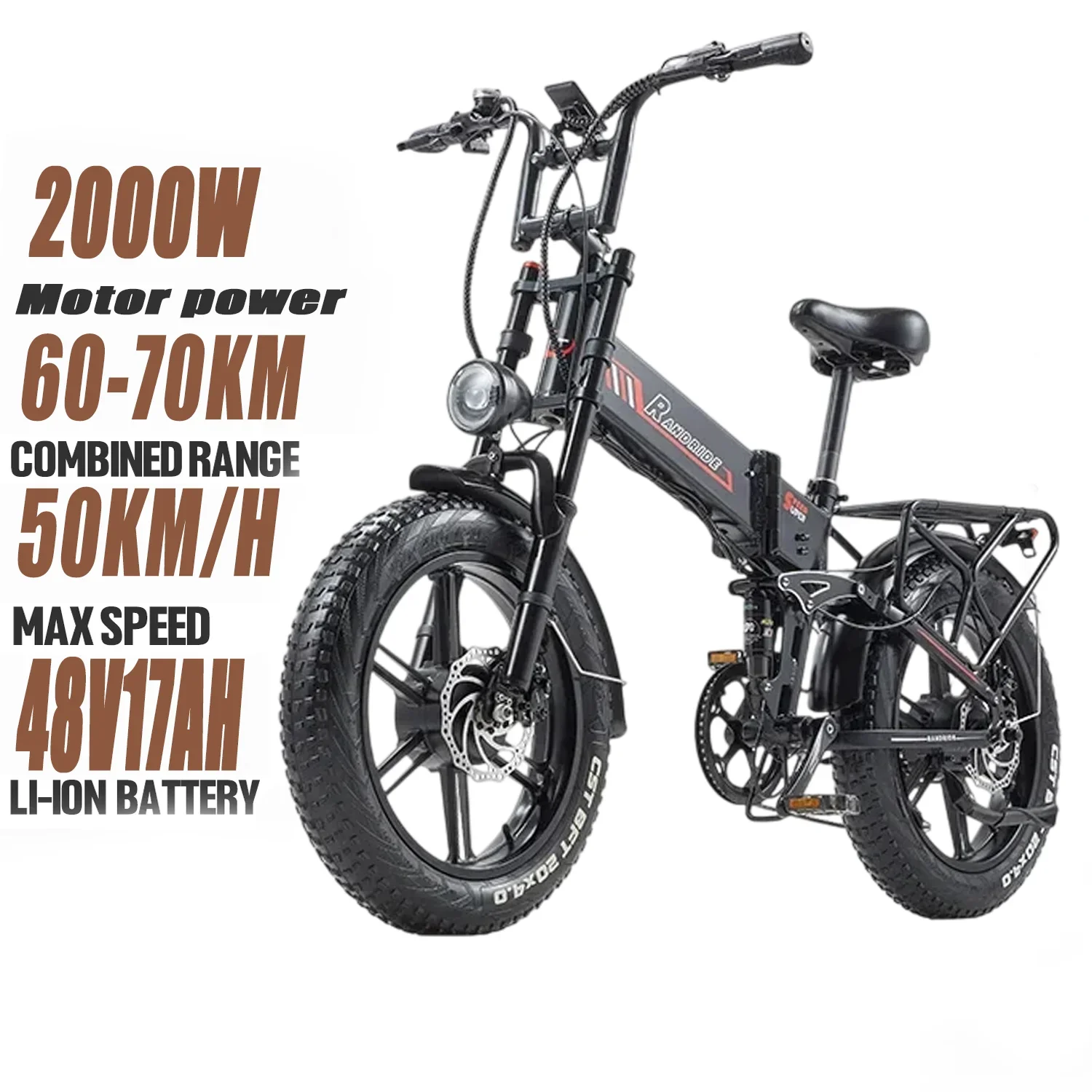 New Electric Bicycle YX20 2000W motor 48V17AH battery Electric bike 20 inch tyres Fold multifunctional mountain off-road E bike image 2