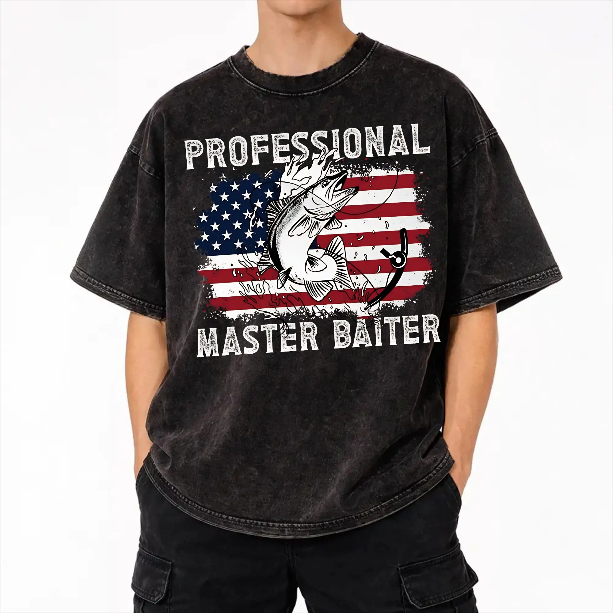 Master Baiter Funny Fishing  T Shirts Hip Hop Washed Short Sleeve Oversize T-Shirt  Vintage for Men Women Streetwear Summer