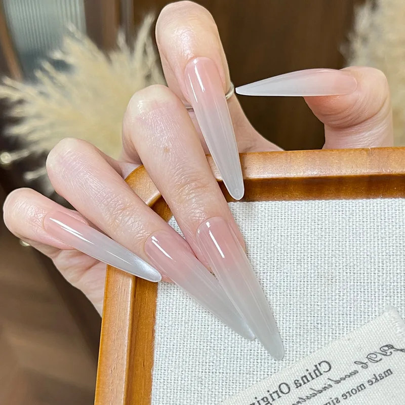 30 pz XS/S/M Lungo Ovale Unghie Finte Viola Blush Gradiente Occhio di Gatto Presse sulle Unghie Indossabili INS Semplice Dolce Coreano Punte Del Chiodo Finto