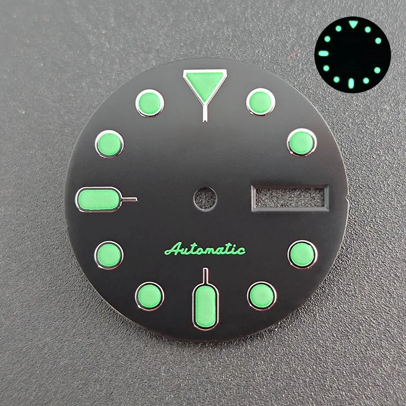 Esfera de reloj NH36, esfera luminosa verde de 28,5mm, movimiento mecánico automático, accesorios de reloj