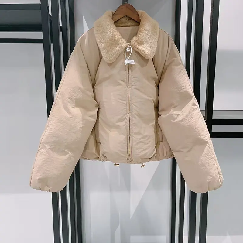 Women's dropped-shoulder oversized coat, fur-trimmed collar zip-up quilted jacket top, 2025, winter, new arrival, Y2K