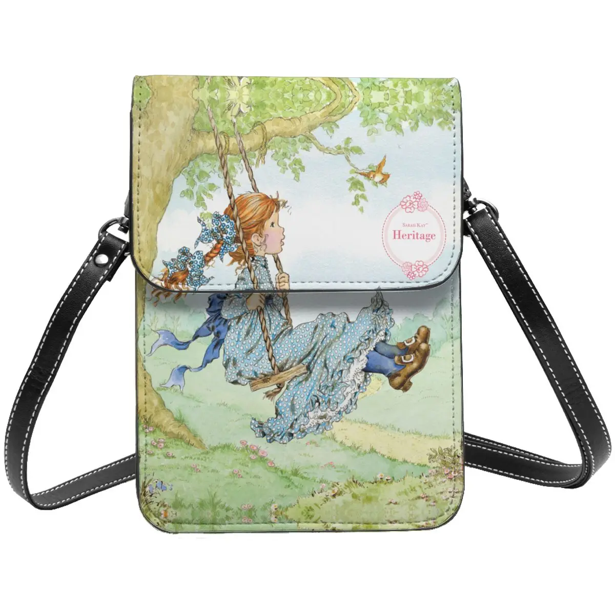 Sarah Kay Swing Girl Cartoon Cell Phone Bag Leather Card Holder Cute Unisex Cute Country Life Mini Shoulder Bag Lightweight