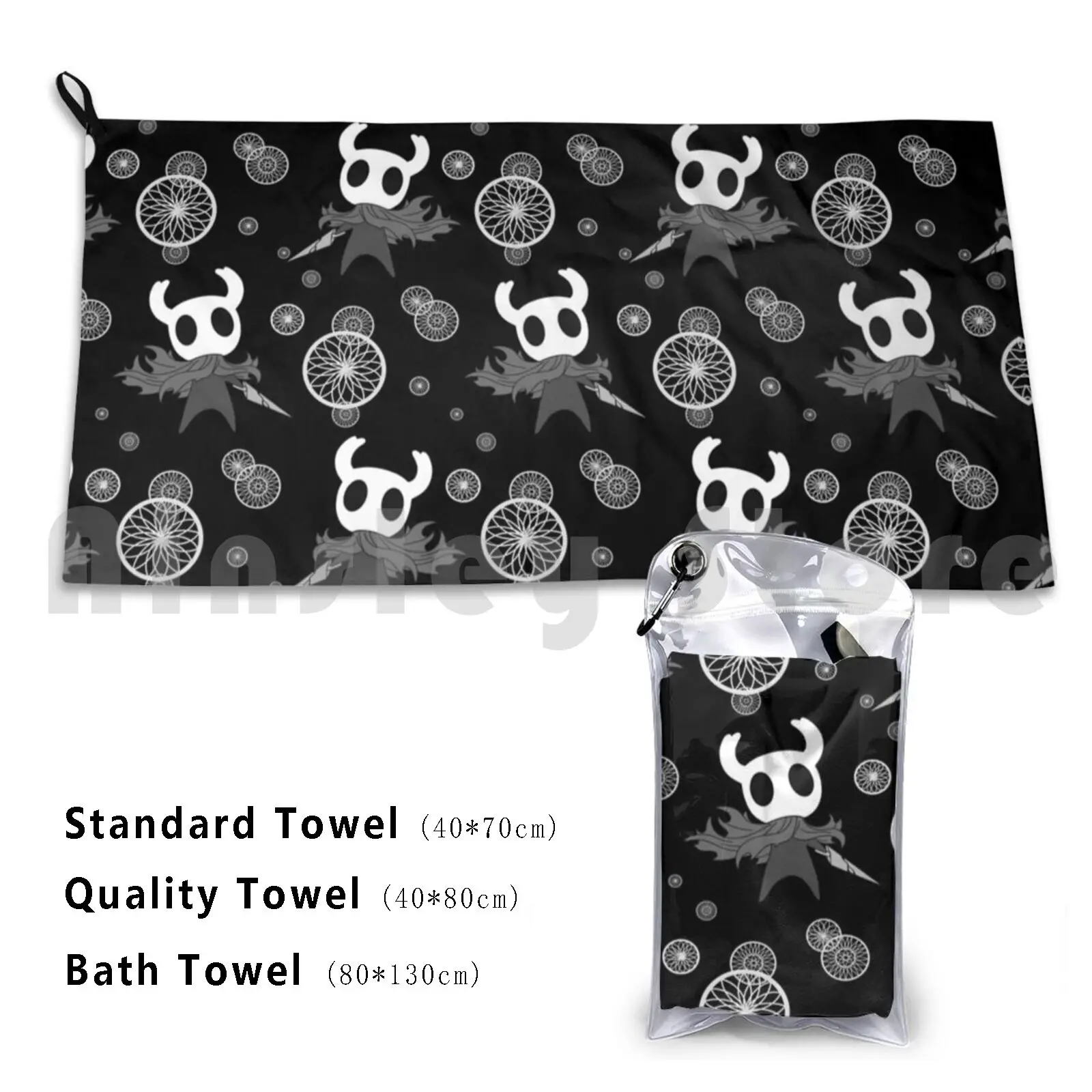 Hollow Knight Pattern Custom Towel Bath Towel Hollow Knight Hollow Knight Pattern Gaming Game Gamer Black