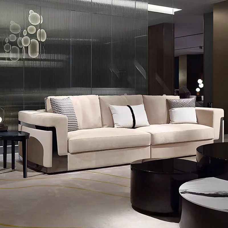 Frosted leather sofa light luxury villa simple modern large apartment three-person sofa