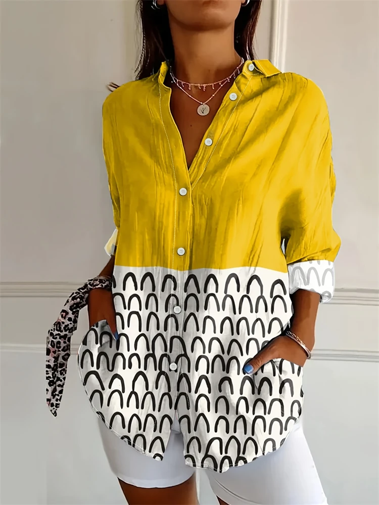 2025 novo verão camisa casual feminina com decote em v topos tamanho solto manga longa floral impresso único breasted moda festa camisa