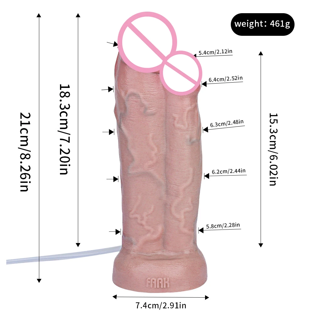 FAAK Silicone Realistic Squirting Double Dildo Ejacualtion Skin Penis With Suction Cup Dick SexToy For Women Masturbator