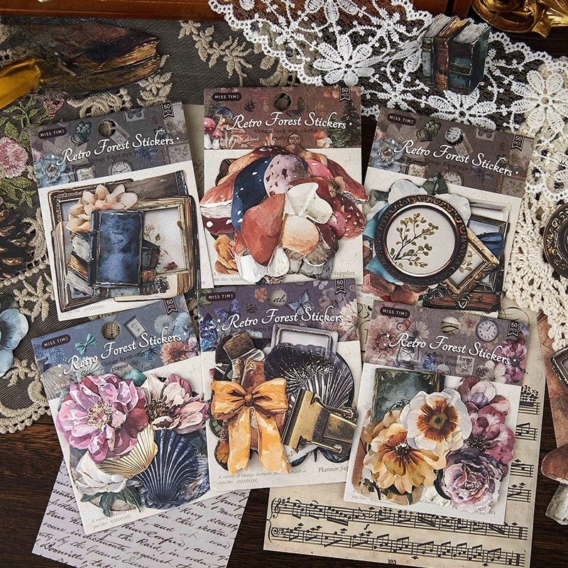 Vintage Life Flower Butterfly Mushroom Landscape Sticker Creative DIY Journal Material Collage Scrapbooking Stationery