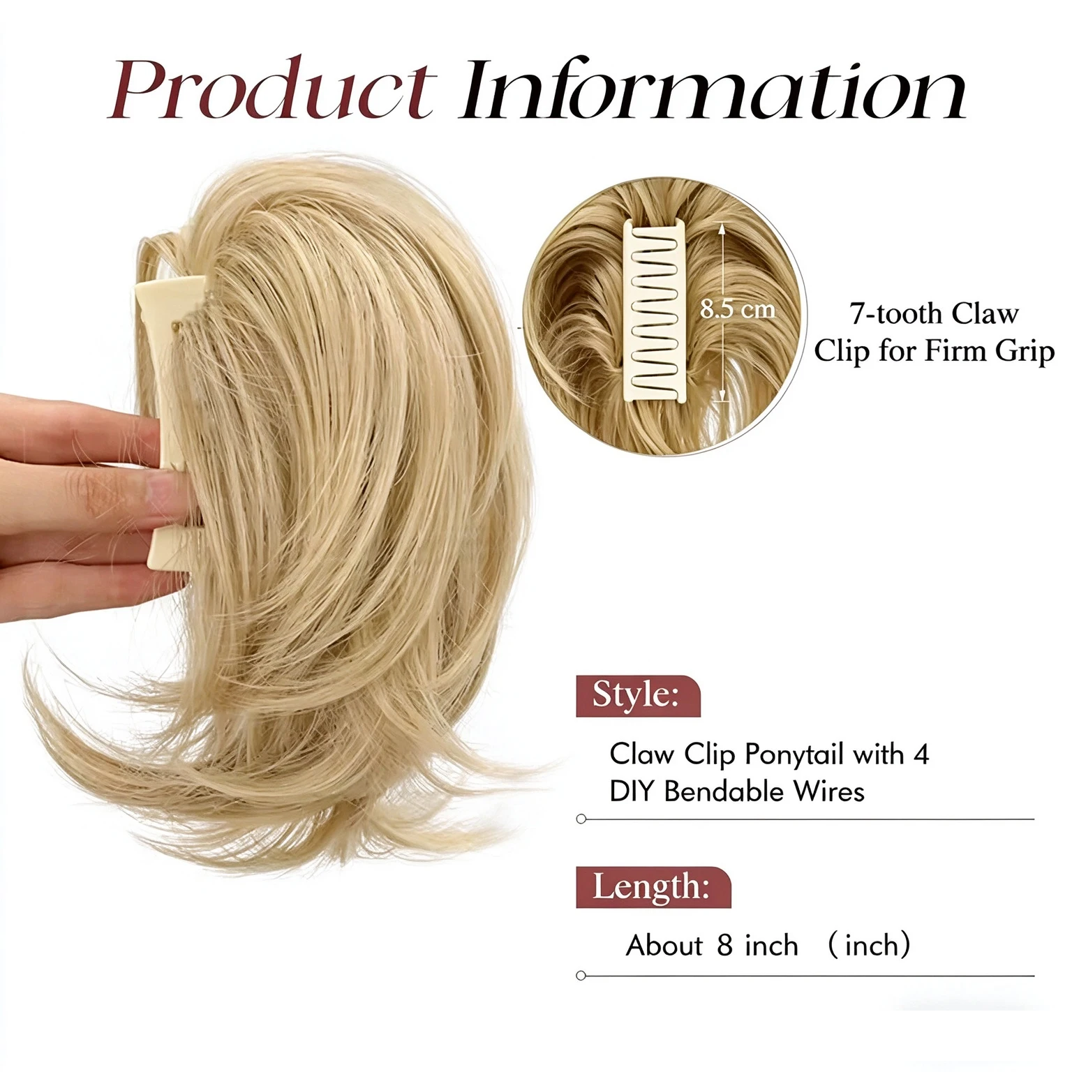 Synthetic Fake Hair Ponytail 8‘Short Multi Layered Straight Claw On Ponytail Clip In Hair Extensions Hairpiece For Women Cosplay