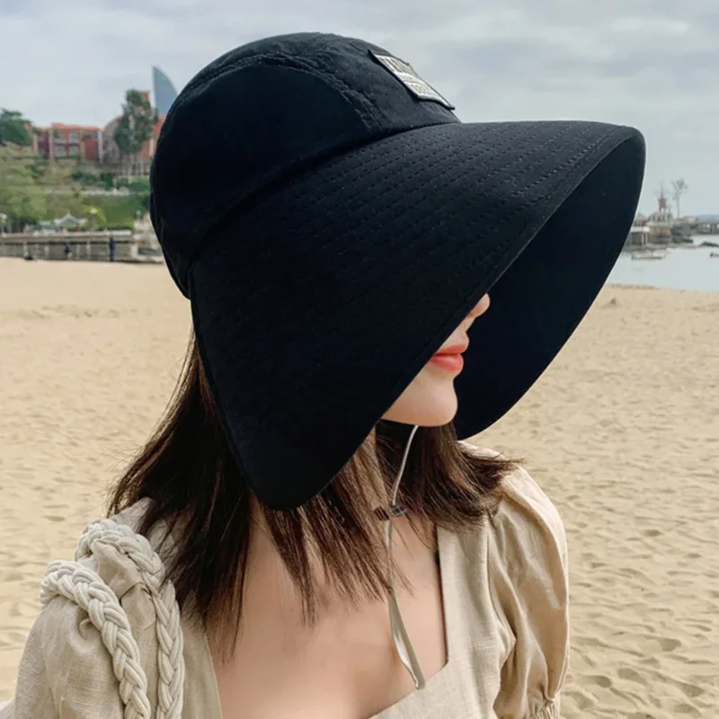 Women Hat Summer UV Protection Fashionable Large Brim Sun Protectioncap Beach Hats Ponytail Travel Visor Panama