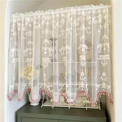 French Romantic Short Curtain White Lace Curtain Kitchen Bathroom Half Curtains for Livingroom Embroidery Door Curtain Custom