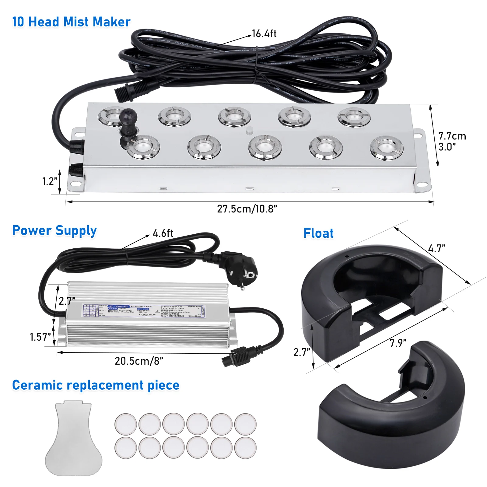 DC 45V 10 head Ultrasonic Atomizer Air Humidifier Mist Maker Fogger Industrial Humidifier With 110V/220V Power Supply