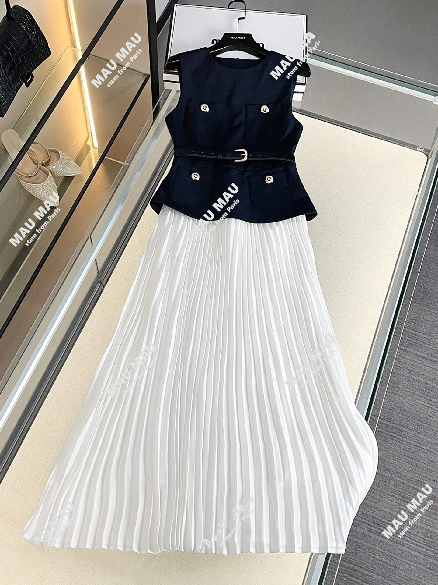 

High Waist Patchwork Vest Dr Long Sle Belted Little Bla Dr Ele Summer 2025 Women's Faion Commute Simple Design