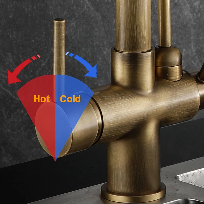 Antique Touch Kitchen Faucet with Pull Down Sprayer Hot Cold Kitchen Sink Mixer Taps Smart 3 Ways Pure Sensor Touch Kitchen Tap