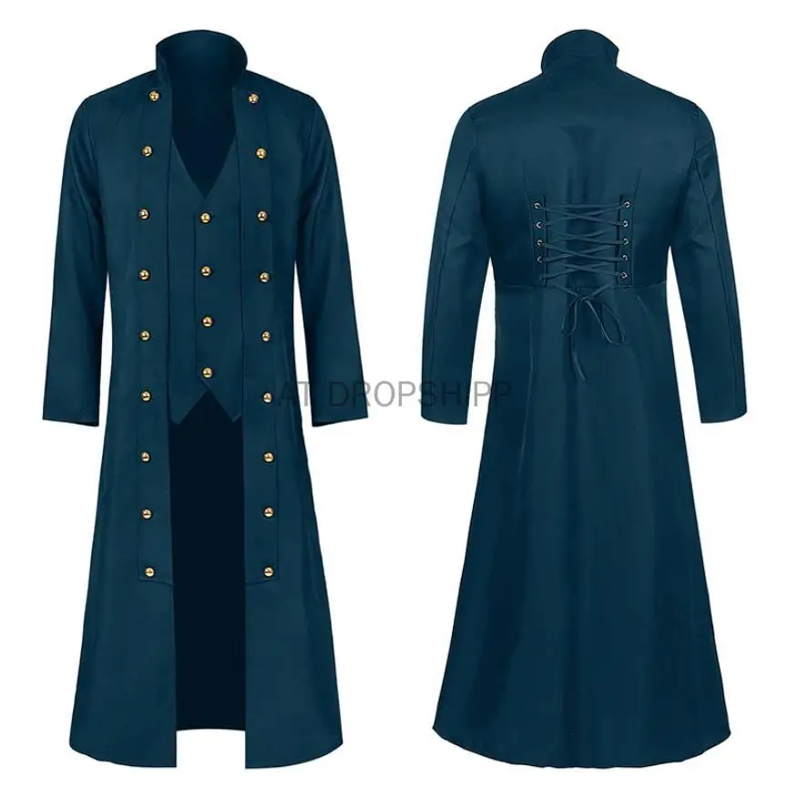 Medieval Renaissance Men Long Coat Trench Cosplay Costume Middle Ages Retro Court Nobles Clothes Black Red Brown Jacket S-5XL