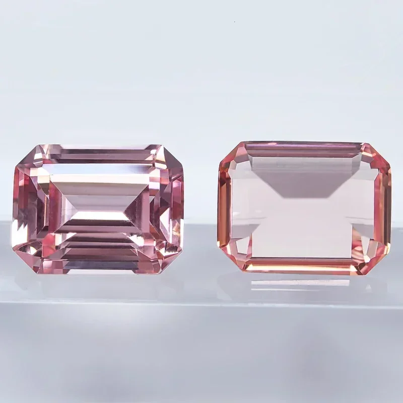 Lab Grown Sapphire Emerald Cut Sunrise Pink Color Gemstone For Charms DIY Ring Necklace Materials Selectable AGL Certificate