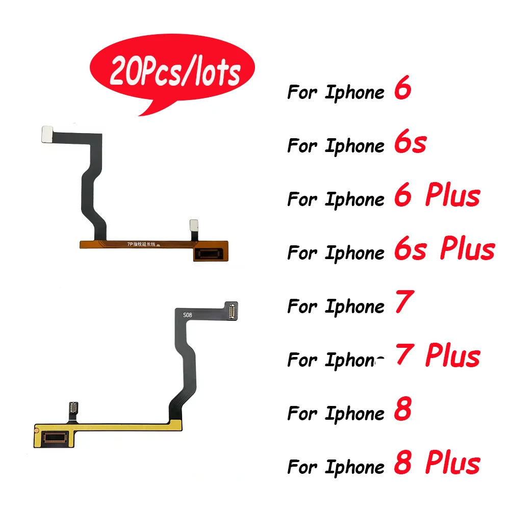 20Pcs，For iPhone 6 6S 7 8 Plus Home Touch ID Return Fingerprint Button Motherboard Interconnect Connector Extend Flex Cable