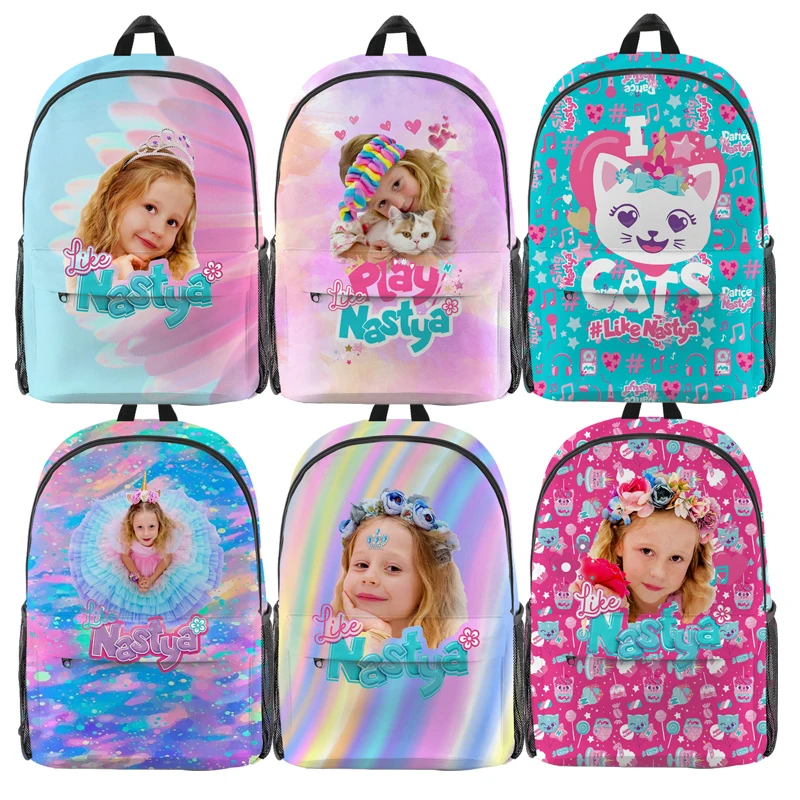 Girls Like Nastya Backpack Cartoon Printing Casual Students Kids Daily Travel Bag Teenagers Back to School Mochila