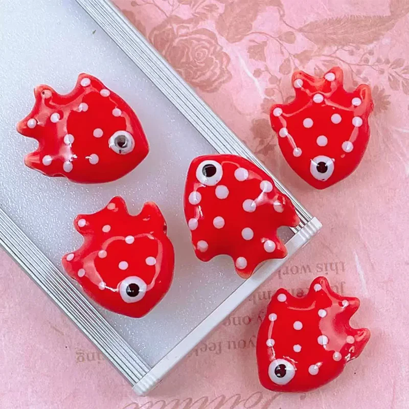 5pcs 20x17mm Polka Dot Ceramic Fun Tropical Fish Beads Double-sided Straight Hole Porcelain Beads Diy Bracelet Accessory