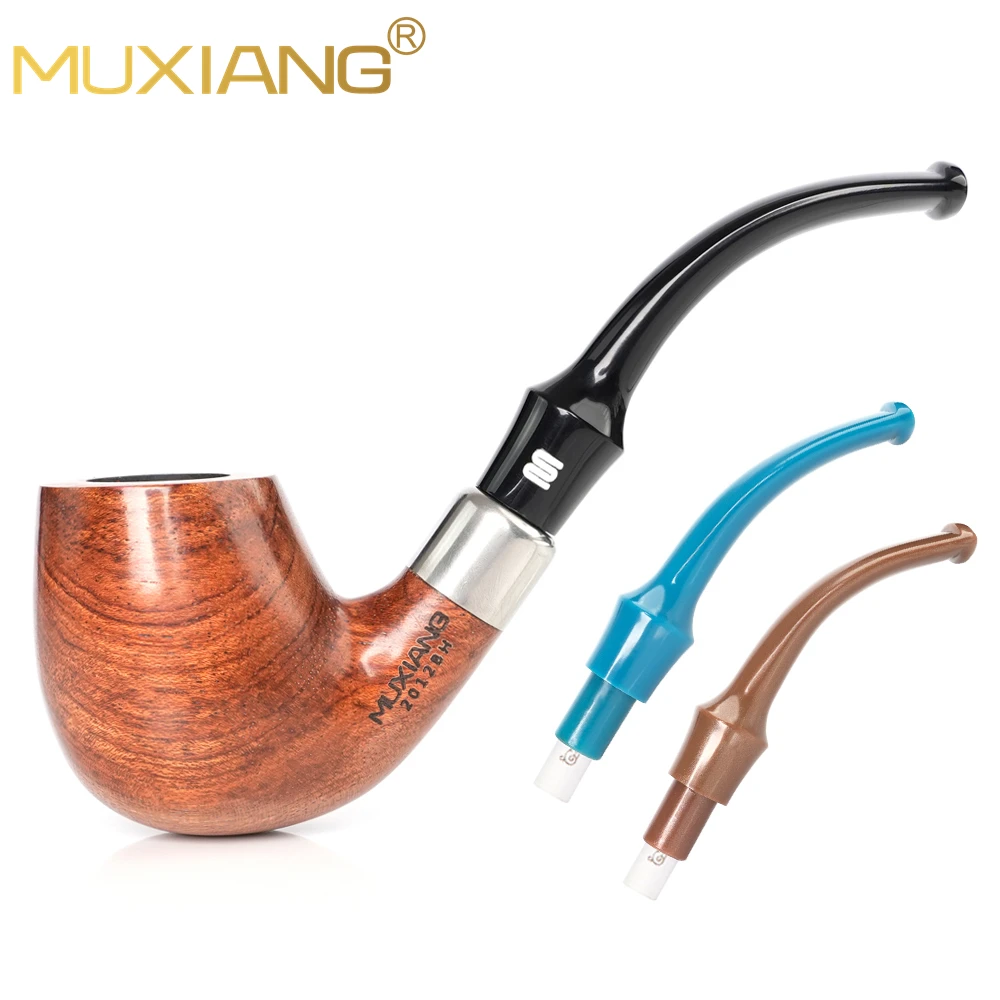 

One pipe body with three interchangeable colored pipe tips sandalwood tobacco pipe Father gift acrylic curved handle 9mm channel