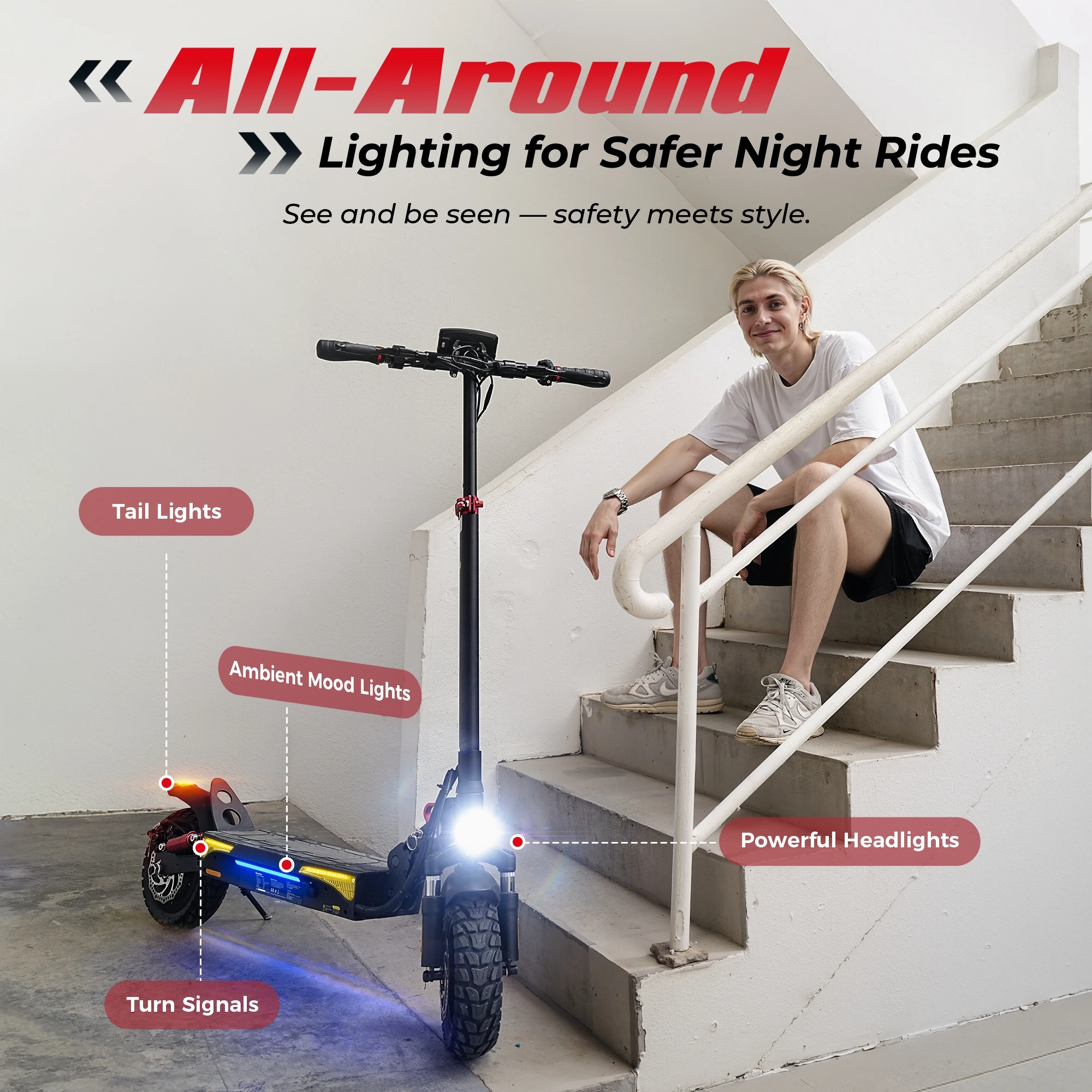 Scooter Eléctrico iScooter de 1000W, 48V10Ah, 40km/h, Alcance Máximo de 40km, Neumáticos Todoterreno de 10 Pulgadas, Plegable, con APP 5