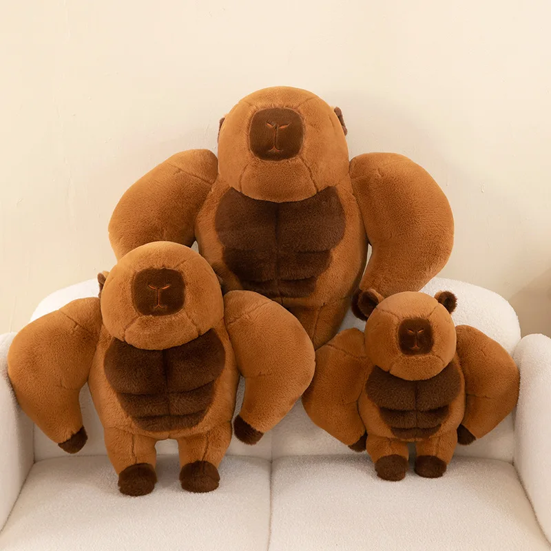 Muscle Capybara Plush Toy with Realistic Abdominal Muscles Soft Stuffed Animal Doll for Kids Birthday Gift Pillow Sofa Cushion