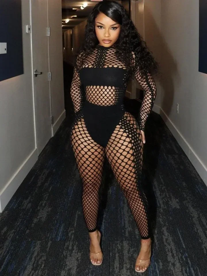 

Patchwotk Hollow See Through 2 Piece Set Women Sexy Long Sleeve Tees and Pencil Pants Matching 2025 Night Club Outfits