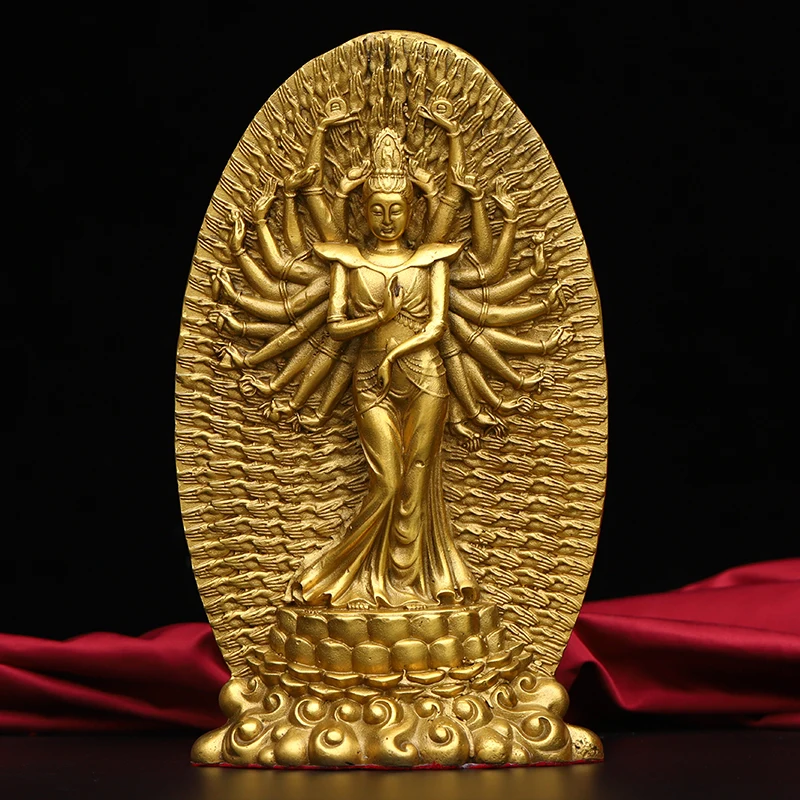 Old Brass 1000 arm Guanyin Thousand-Hand Guanyin Backlit Old Scriptures Standing Buddha Amitabha Worship Hall Town house