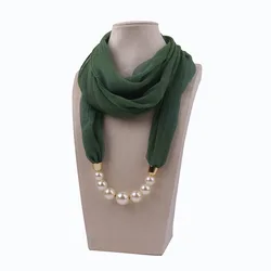Bubble Chiffon Solid Jewelry Beaded Pendants Necklace Scarf Head Scarves Women Hijab Scarves Wraps Foulard