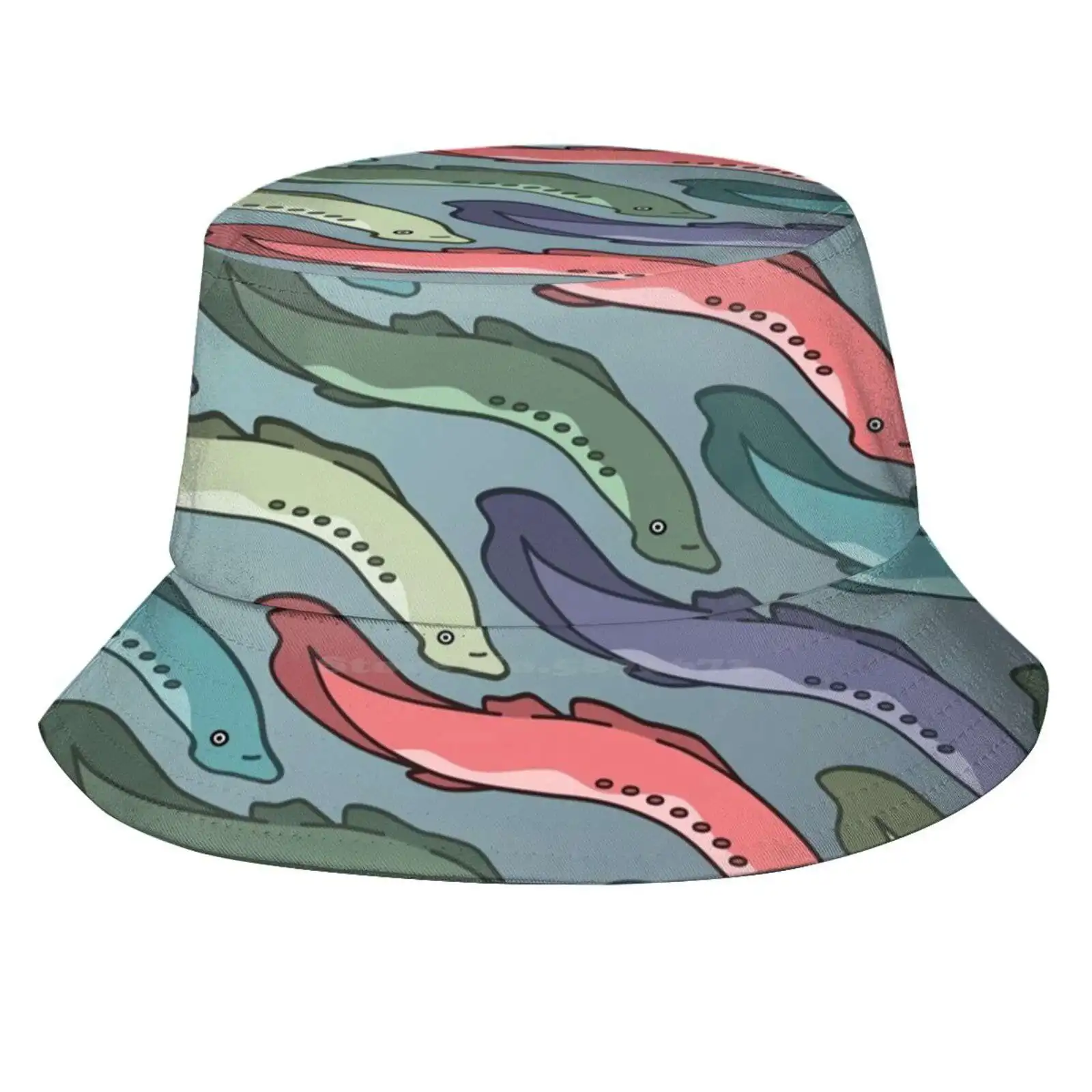 The Swim Of The Lamps Sun Cap Fisherman Hat Bucket Hats Lampreys Fishes Eels Animals Ocean Water Swim Slime Pink Blue Green