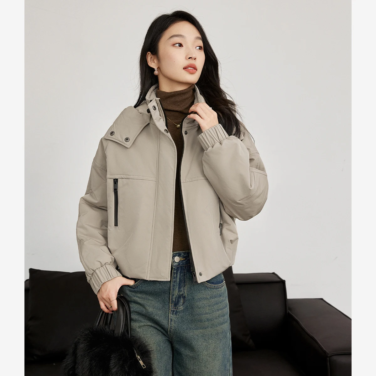 

VIMLY Khaki Winter Hooded Outerwear Sporty 2025 Woman Short Padded Cotton Coat Casual Thickened Oversized Female Jackets M9118
