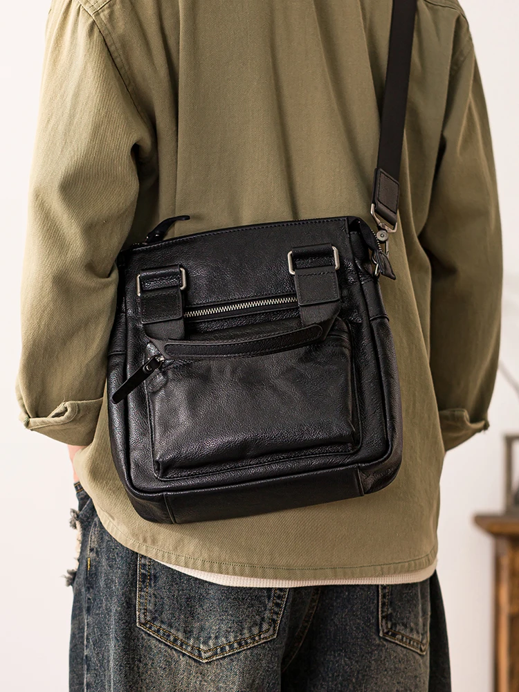 outdoor work soft first layer cowhide men's handbags Business casual genuine leather multifunctional shoulder messenger bag