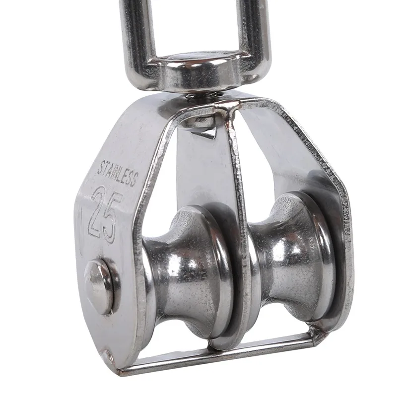 Stainless Steel Pulley M15/M25 Single/Double Wheel Swivel Lifting Rope Pulley Set Lifting Wheel Tools Wire Rope Crane Pulley