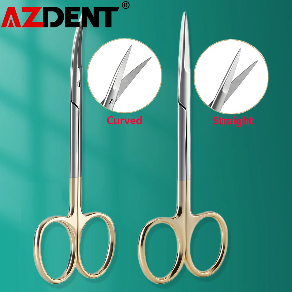

1Pcs Azdent Stainless Steel Dental Surgical Scissors Straight/Curved Tip 11.5cm Autoclave Dentistry Tools Instrument Gold Silver