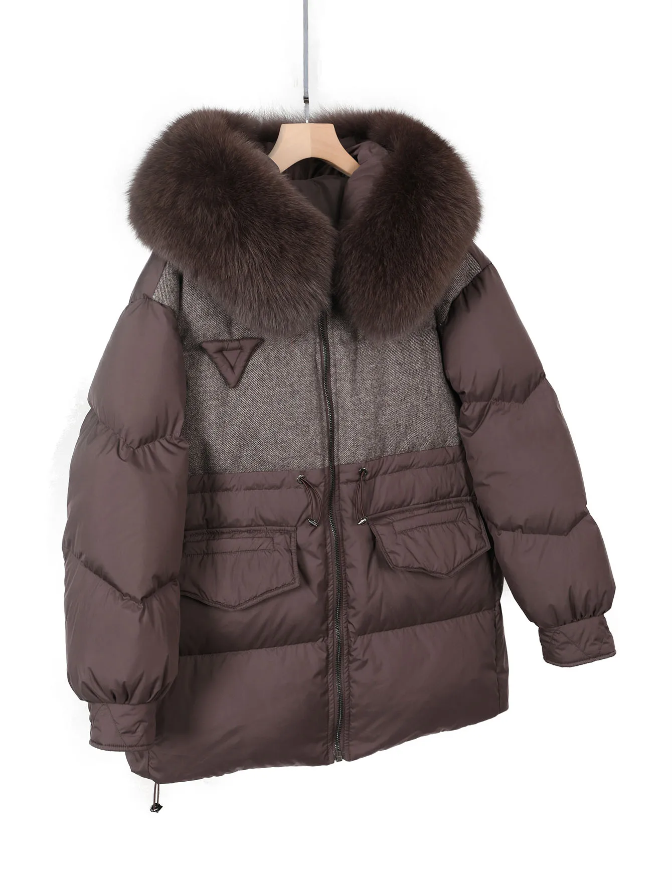 Maomaokong doudoune femme avec col en vraie fourrure de renard coupe-vent chaud manteau d'hiver à capuche vêtements d'extérieur coupe-neige