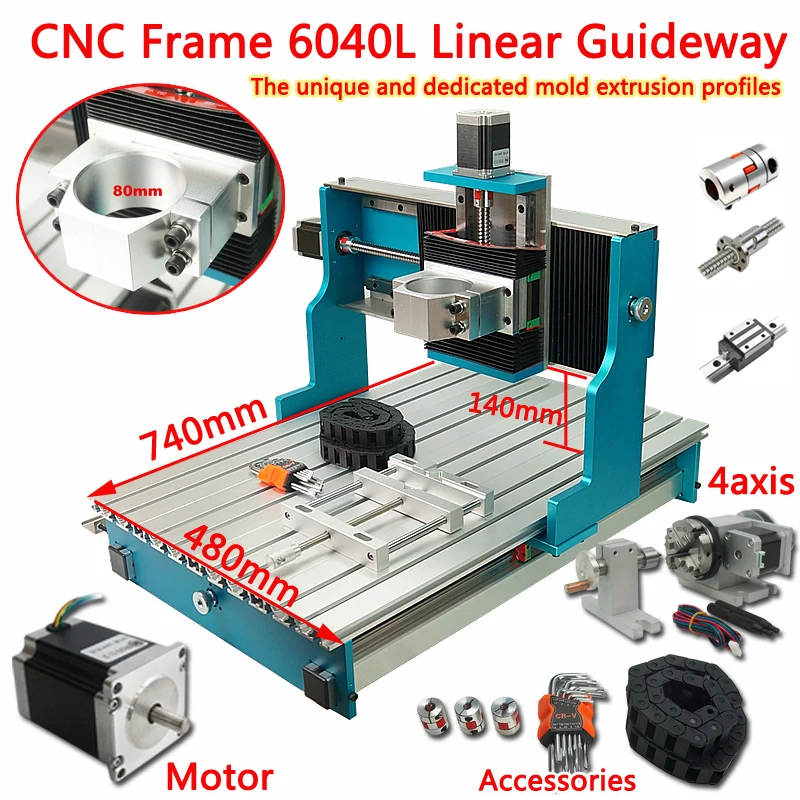 LY CNC Frame 6040L Linear Guideway for DIY Woodworking Metal Engraver Engraving Drilling Milling Machine 3/4axis With Motor