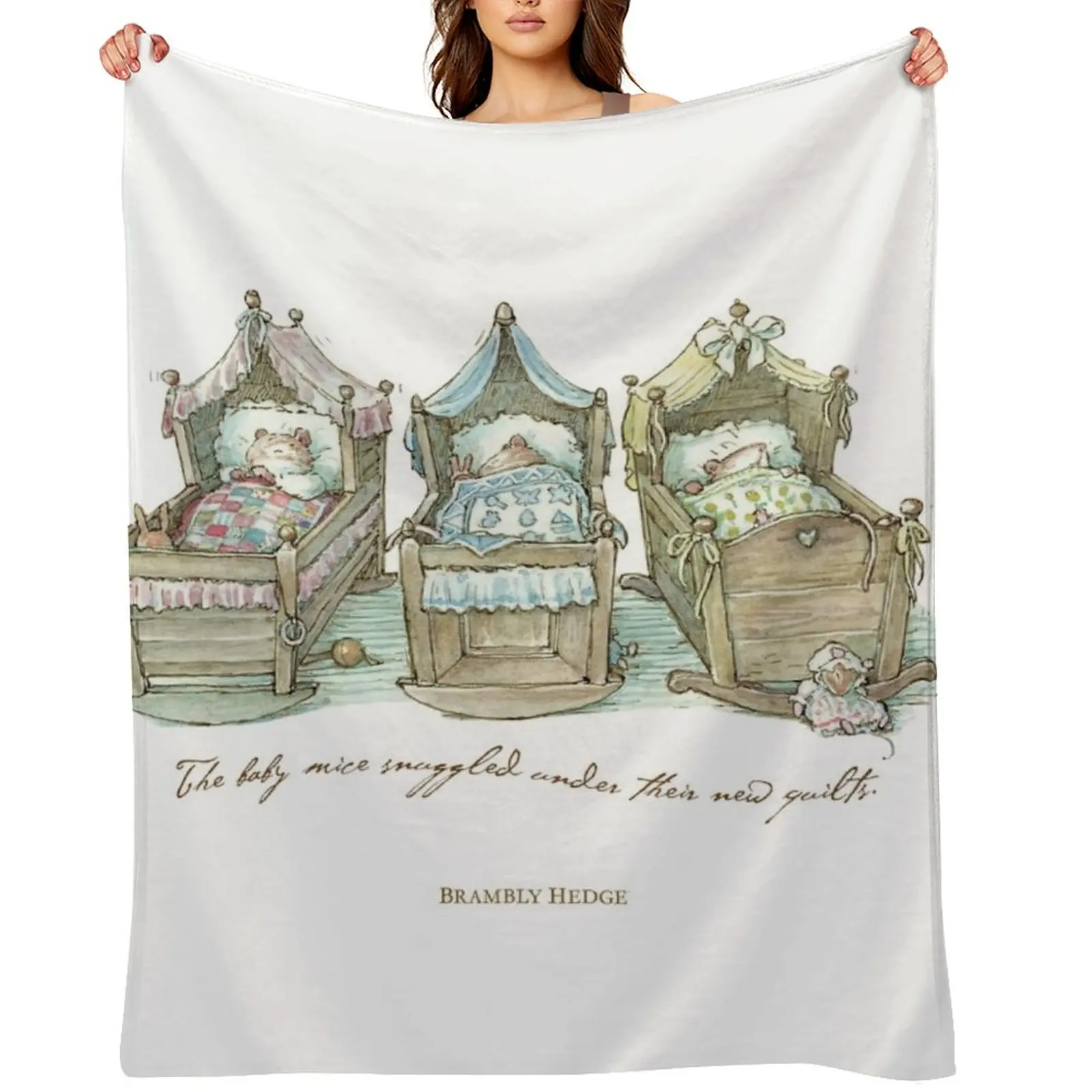 

The Brambly Hedge baby mice snuggle in their cots Throw Blanket Bed covers wednesday halloween Softest Blankets