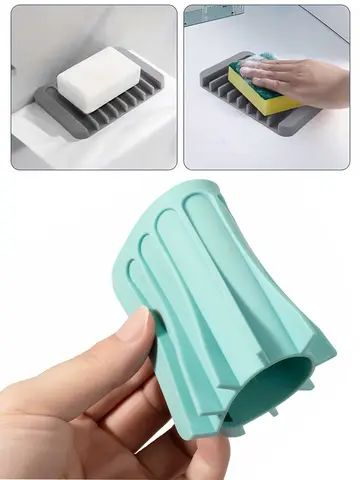 1-Pack Free Punch Soap Box Silicone Draining Soap Holder Creative Kitchen Bathroom Countertop Non-slip Shelf