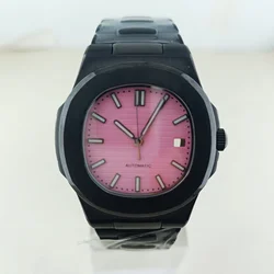 41mm Men's Watch NH36 NH35 Case Pink Dial Watch Accessories Stainless Steel Strap Sapphire Crystal Glass Transparent Back