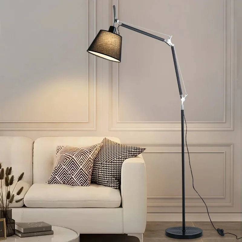 Modern Living Room Sofa Side Floor Lamp With Adjustable Long Arm Swing Arm Fabric Fishing Lamp LED