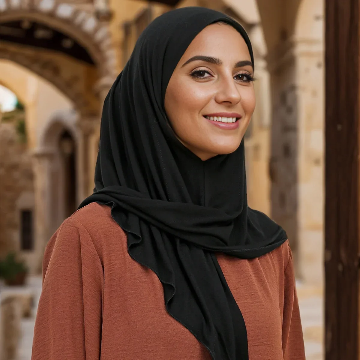 Muslim Women's Loop Instant Hijab Scarf Premium Jersey Cotton Stretchable Triangle Scarf Islam Headscarf Wraps Veils Heaband