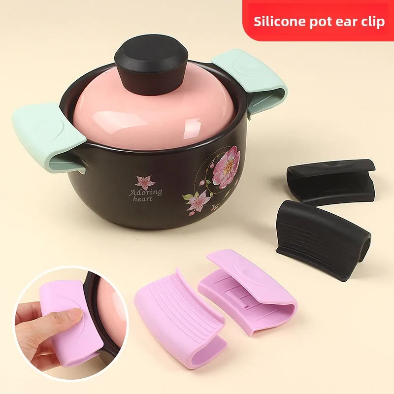 Silicone Heat Resistant Pot Handle Holder, Cast Iron Grip Protector, Anti-scald Kitchen Gadget