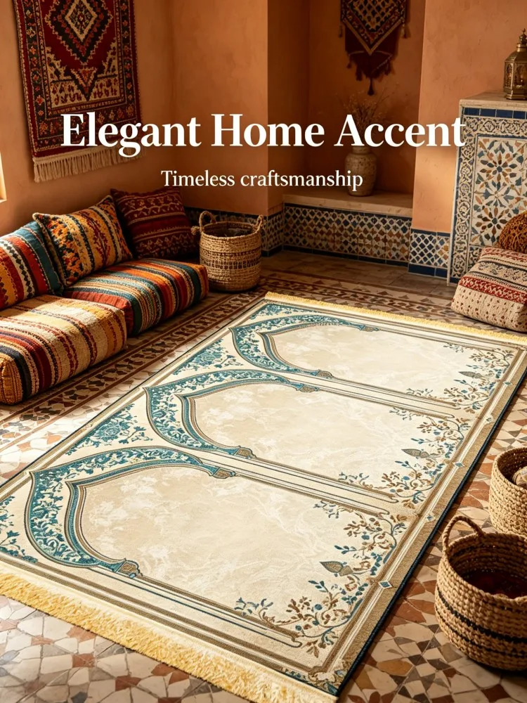Islamic 3 Person Prayer Rug | Traditional Muslim Janamaz Sajjadah for Family Salah