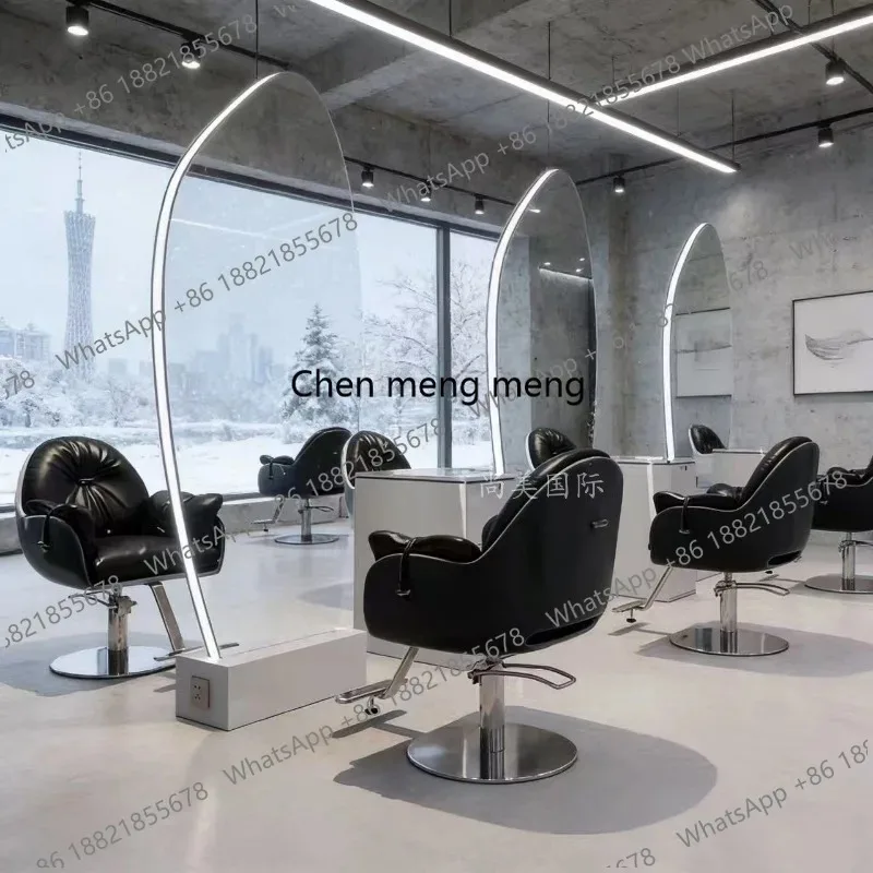 F150 Modern simple barber shop single and double-sided floor mirror table light strip hair shop special hair cutting