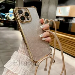 Shockproof Case For Xiaomi Redmi Note 15 Pro 15C 14C 14 13 POCO X8 X7 X6 F8 Glitter Crossbody Cord Lanyard Strap Plating Cover