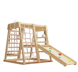 Wood Kids Climbing Frame Equipment Free Standing Wooden Climbing Wall Outdoor Square Wood Climber for Balance Training