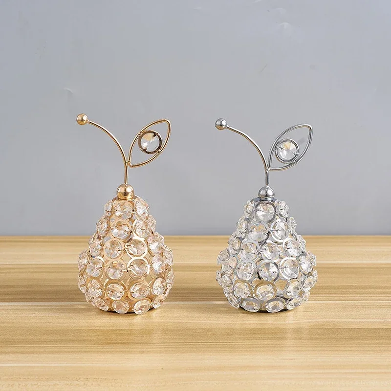 PEANDIM Gold Crystal Apple Pear Decoration For Home Birthday Gifts Office Hotel Creative Apple Pineapple Candle Holder Ornaments