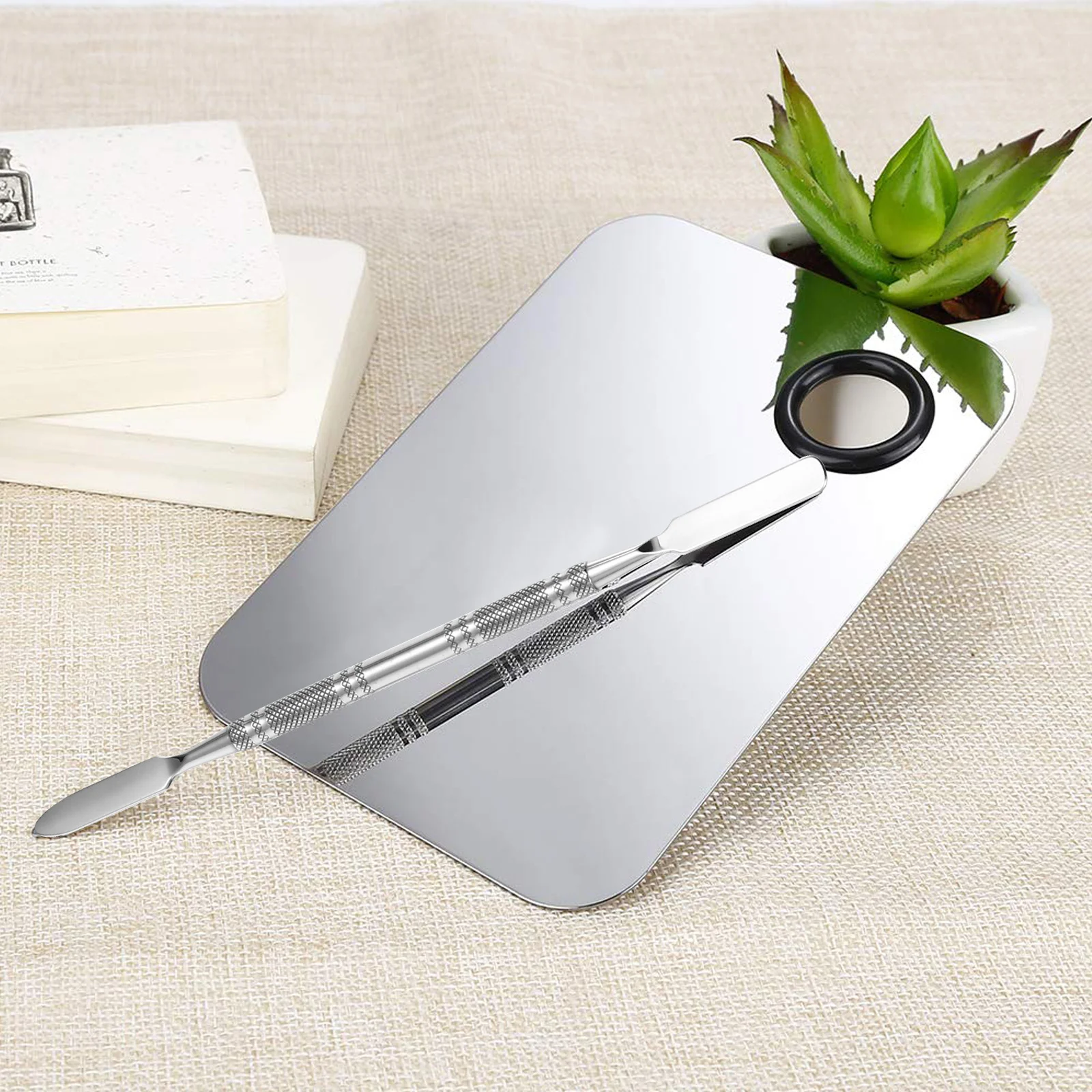 

3pcs Nail Art Mixing Palette Stainless Steel Manicure Foundation Tool For Salon Diy Blending Metal Tray