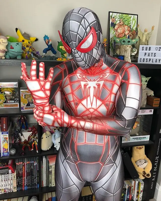 

Halloween PS5 Programmable Spiderman Spiderhero Miles Morales Cosplay Costume Boys Men Bodysuit Zentai Full Adult Jumpsuit